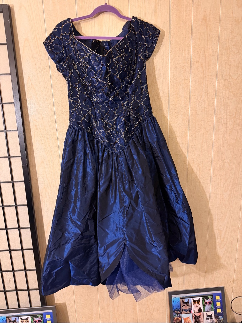 Elegant Navy Loralie Original Vintage Dress with Gold Embroidery